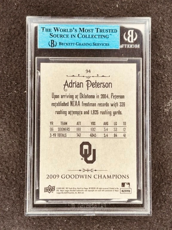 Adrian Peterson signed autograph Oklahoma 2009 UD Goodwin Champions card JSA BGS - Image 2 of 2
