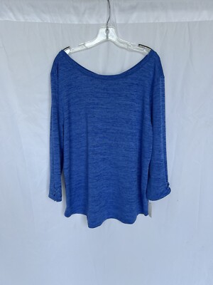 Talbots Lightweight Sweater Loose Fit Cross Back Boatneck 3/4 Sleeve Blue 2X