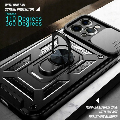 Rubber Shockproof Case Slide Camera Lens Cover Metal Ring Kickstand For iPhone - Picture 23 of 44