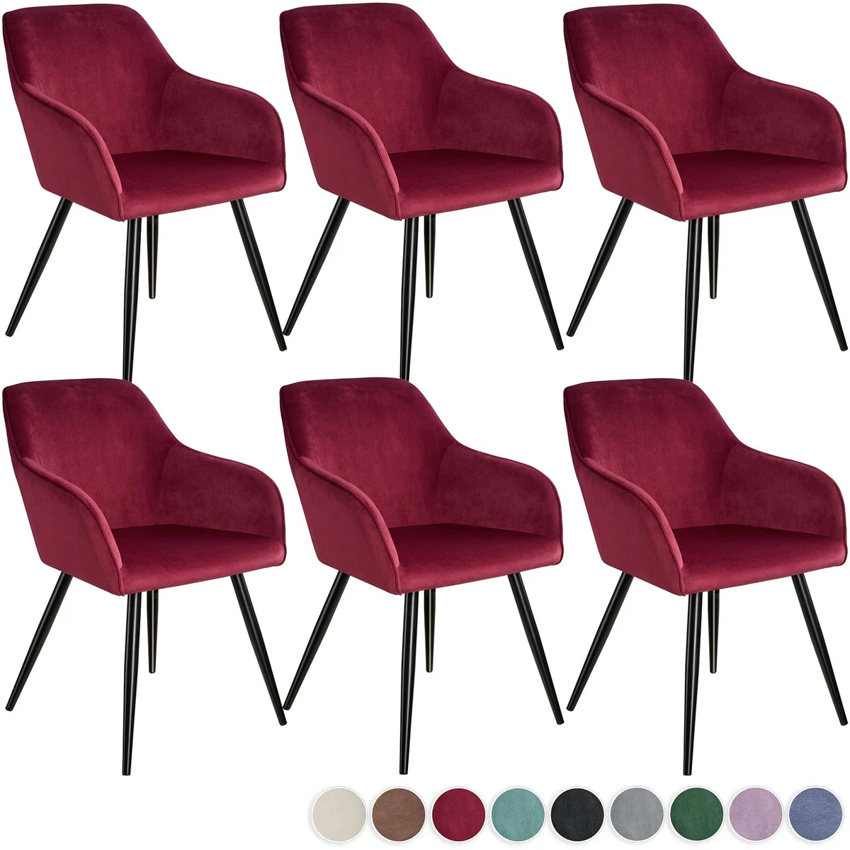 Velvet Accent Chair Set of 6 Black Legs Small Modern Living Room