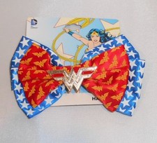 DC COMICS WONDER WOMAN LOGO PRINT HAIR BOW WITH CHARM 6" WIDE