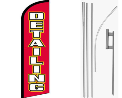 Detailing Red / White Windless Banner Flag & 16ft Flagpole Kit /Ground