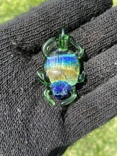 Glass Boro Pendant Hand Blown Scarab Beetle Art Necklace With Rainbow Dichro