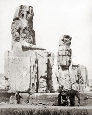 Colossi Memnon Ancient Egyptian Statues Ruins Thebes Vtg. Photo 19thC.