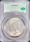 1934-D CACG MS61 Silver Peace $1