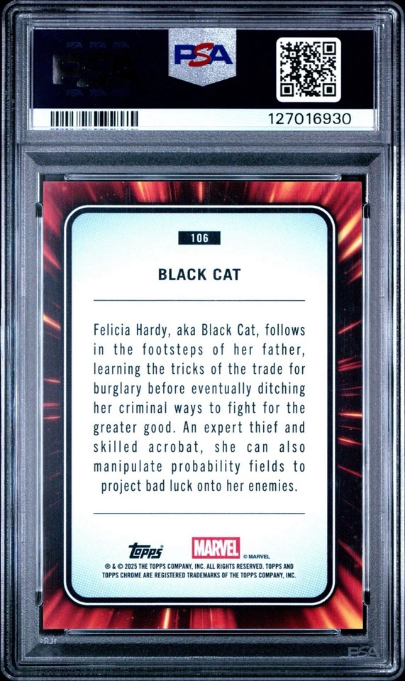 2025 Topps Chrome Marvel Black Cat #106 Hulk Green Lazer /99 PSA 10 Pop 1 - Image 2 of 2