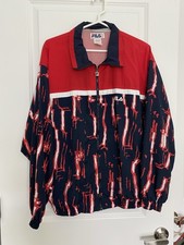 Vintage Y2K Fila Retro Windbreaker-Full Zip-Size 42-Abstract-Black/Red/White