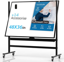 Rolling Whiteboard 48X36, Double Sided Dry Erase Board with Stand, Magnetic Mobi