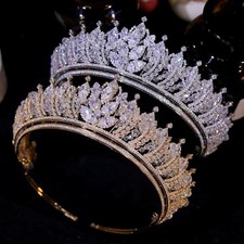 Princess Crystal Crown Bridal Headdress Diadem Wedding Hair Party Gold Silver