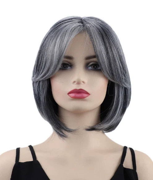 Парики женские короткие Bob серые смесь синтетические волосы мягкие натуральные бабушка Дали использовать - Изображение 2 из 4