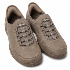 Zapato SKECHERS Manos Libres Sin Cordones Ajuste Relajado Respiración Fácil Talla 8.5 Taupe Comodidad