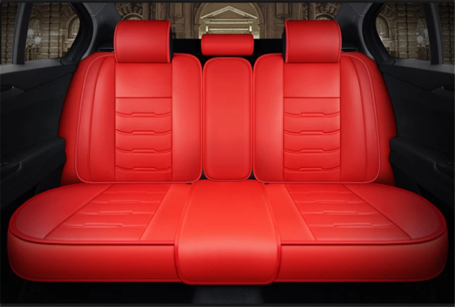 Fundas de asiento de auto rojas completas almohadilla delantera y trasera interior cojín de cuero PU en stock en EE. UU. Foto 3 de 4
