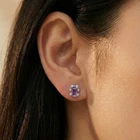 925 Sterling Silver White Gold Halo Earrings Vibrant Indigo Violet Spinel 1.05Ct