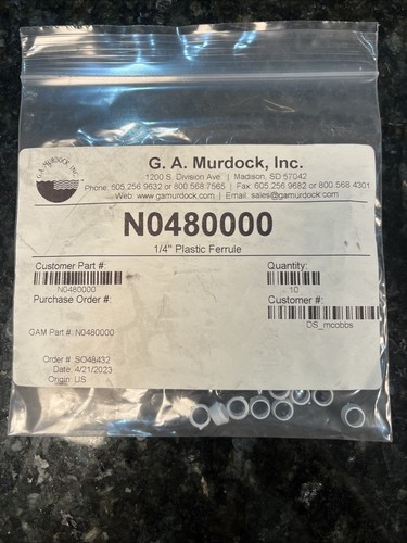 Murdock 1/4 Plastic Compression Ferrules Sleeve (Lot Of 10) Plumbing Supply