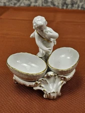 KPM Berlin Angel with spice/salt bowls with gold rim