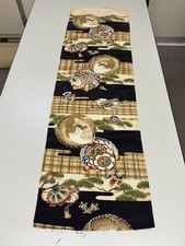 Japanese Vintage Kimono Fabric cloth Boro Polyester Black tradition 50 x 14.1 in