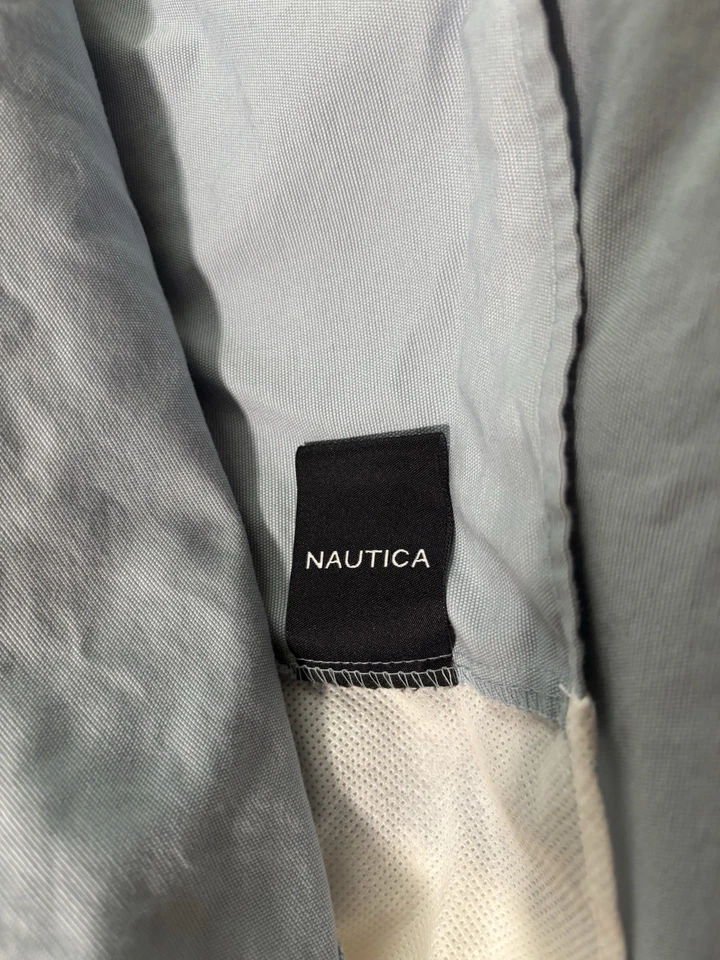 FALDA CAMA COMPLETA NAUTICA Azul Claro Con Azul Naranja Verde Blanco Rayas Parte Inferior Foto 4 de 4