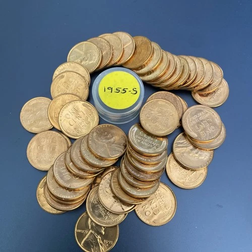 1955-S BU Lincoln Wheat Cents Roll of 50