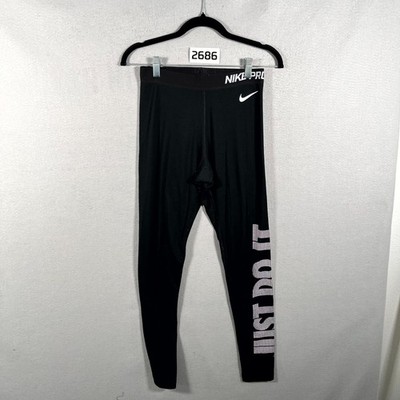Nike Pro Just Do It Leggings Women Small Black Stretch Performance Elastic Waist