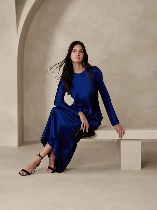 Banana Republic Abigail Silk Mountain Blue Maxi Dress Size XS NWT Modest Luxury - Image 2 of 4