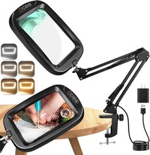 10X 30X Extra Large Magnifying Glass with Light and Clamp, Rectangle Hands Fr...