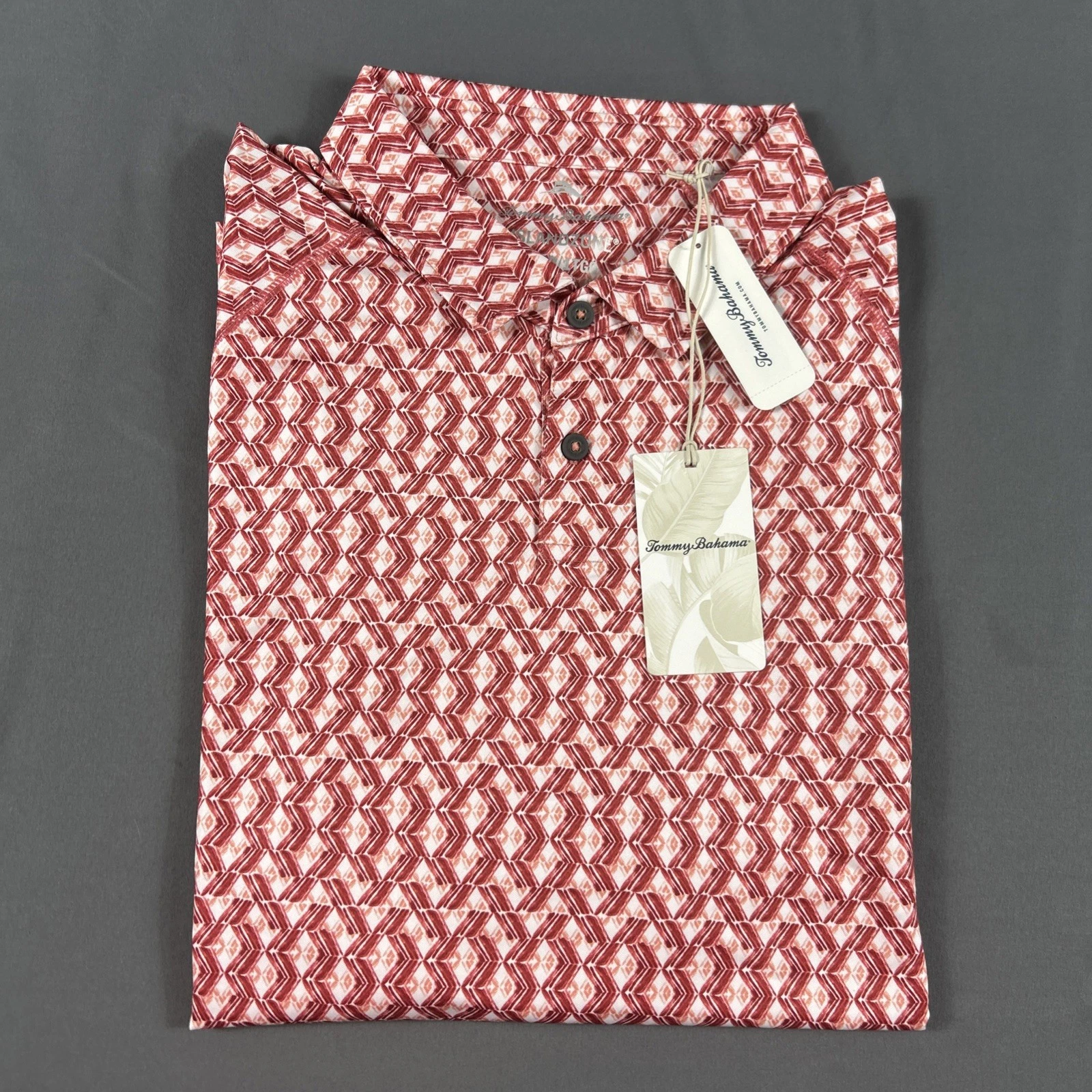 Tommy Bahama Golf Shirt Polo Fresco Geo Print Shirt XLB Red Polyester MSRP $128