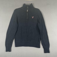 American Eagle Outfitters Sweater Mens Large Navy Blue 1/4 Zip Mock Neck Cotton