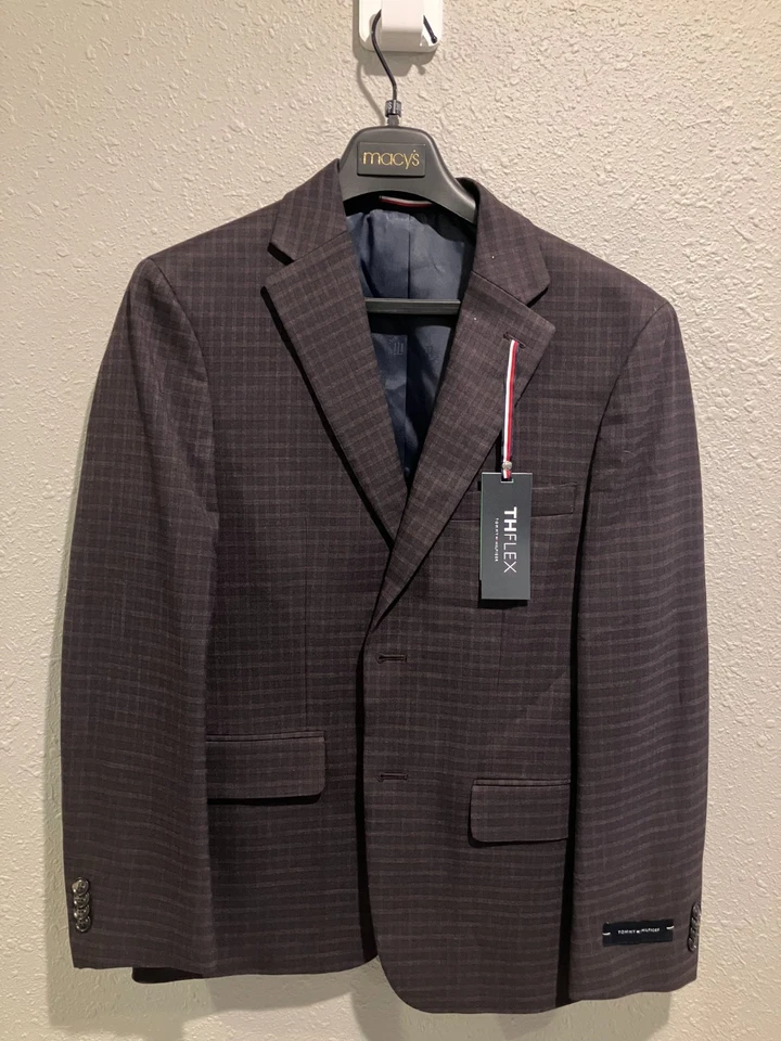 $295 Abrigo deportivo Tommy Hilfiger para hombre 38S a cuadros ajuste moderno nuevo con etiquetas Foto 2 de 4