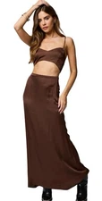 NWT Stillwater Satin 2-Piece Set XS Chocolate Bralette + Maxi Skirt $267