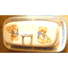 Tienshan Country Bear Stoneware Covered Butter Dish Vintage Theodore Teddy