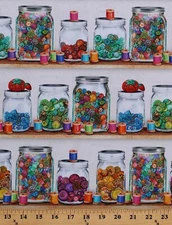 Cotton Jars of Buttons Thread Sewing Cotton Fabric Print by the Yard D762.56
