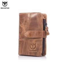 BULLCAPTAIN Retro Genuine Leather RFID Blocking Men Wallet Card ID Holder Zipper