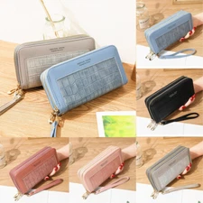 Womens Wristlet Wallet Leather Zipper Clutch Checkbook Card Holder Long Handbag
