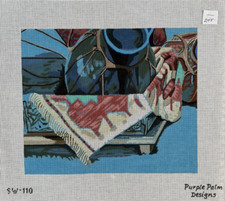 SW-110 10 X 12 Clay Pots on Blue Purple Palm Handpainted Needlepoint Canvas 18ct