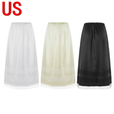 Womens Lace Trim Half Slips Long Dress Extender Slips Under Dress  Underskirt | eBay