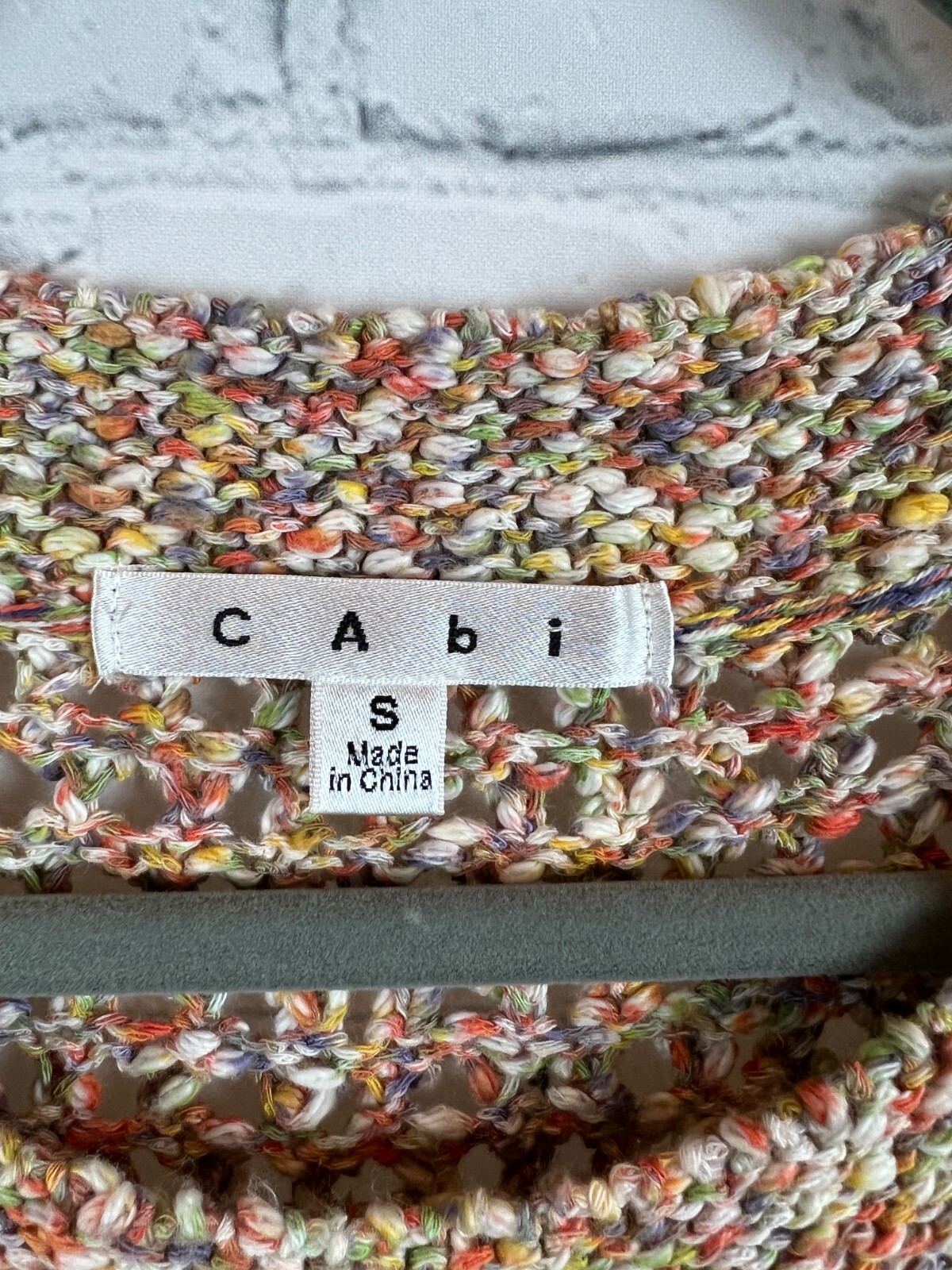 CABI cotton multicolor open knit crochet short raglan sleeve top