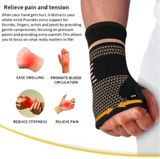 Copper Wrist Support Brace Compression Sleeve Arthritis Carpal Tunnel Sport