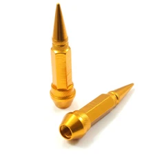 2 Gold Aluminum Metal Long Spike Wheel/Tire Valve Stem Bike-Motorcycle Air Caps