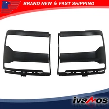 Headlight Trim Bezel Cover For Chevy Silverado 1500 2016-2018 Black LH+RH Pair
