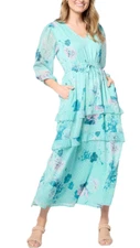 Destination 365 Floral Clip Dot Chiffon Maxi Dress Pool Blue