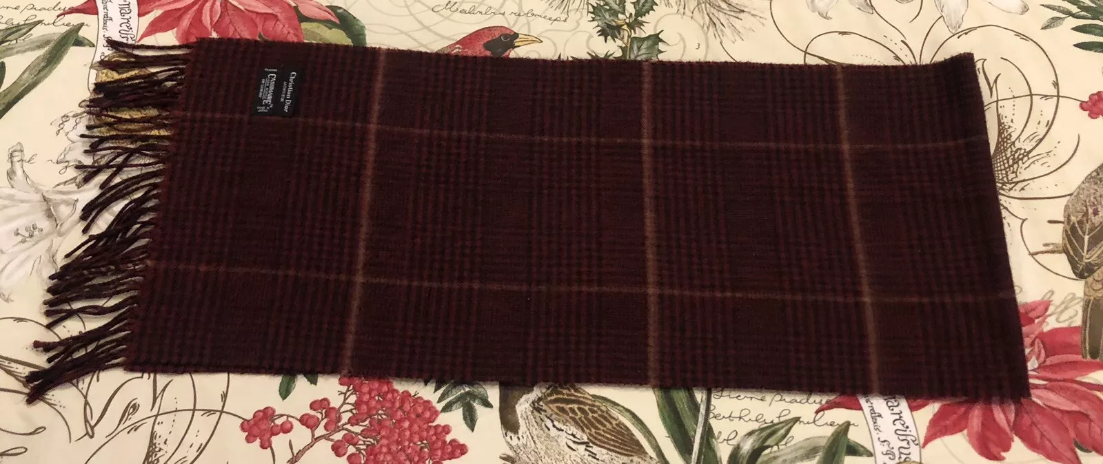 Foulard vintage Christian Dior Monsieur Japon cashmaire bordeaux noir 60” X 11,5”