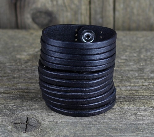 Black leather bracelet, women's cuff, men's bracelet, leather accessories. - 第 2/9 張圖片
