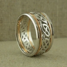 10K White & Rose Gold Celtic Knot Knot Wedding Ring  KEITH JACK Size 10
