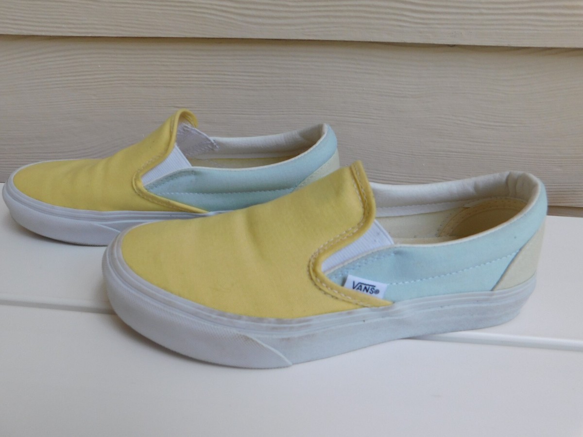 VANS Women's Classic Slip-On 'Pastel Block' Yellow Blue Sneaker