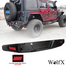 Rear Bumper Textured Steel For 2007-2018 Jeep Wrangler JK JKU w/LED Lights+Hook
