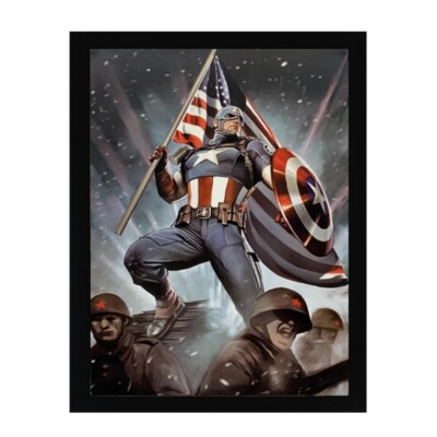 Captain America Avengers Steve Rogers Flag Wood Framed Textured
