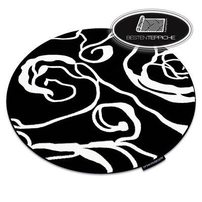 MODERNE TEPPICHE 'HAMPTON' Rosa Rose Blumen Kreis schwarz weiß beste Qualität
