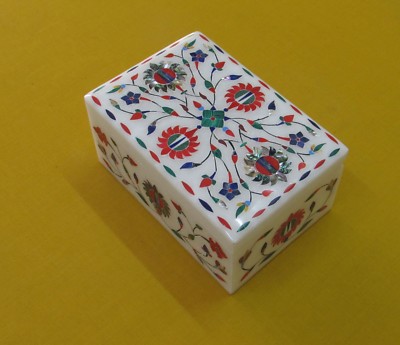 Marble Jewelry Box Handmade Pietra Dura Art Semi Precious Stone Carnelian Gift