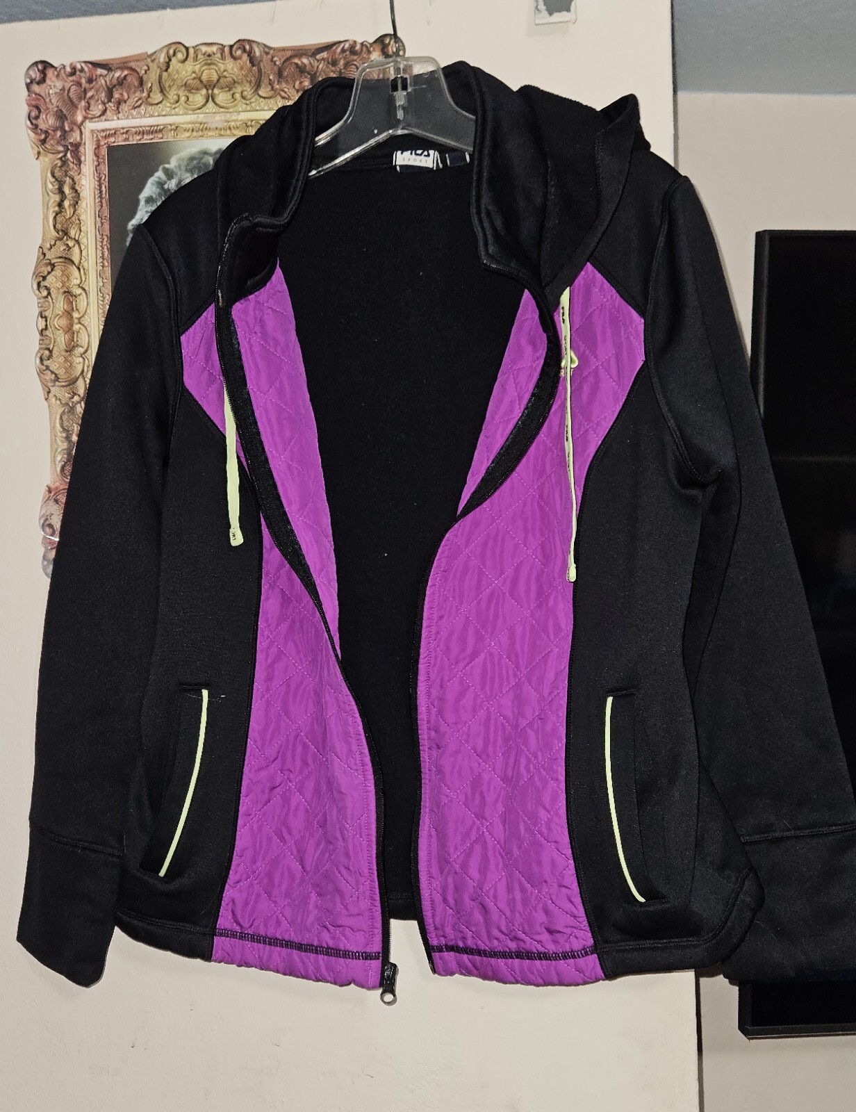 Cappotto con cappuccio Fila Sport nero viola cerniera intera donna taglia grande esercizio