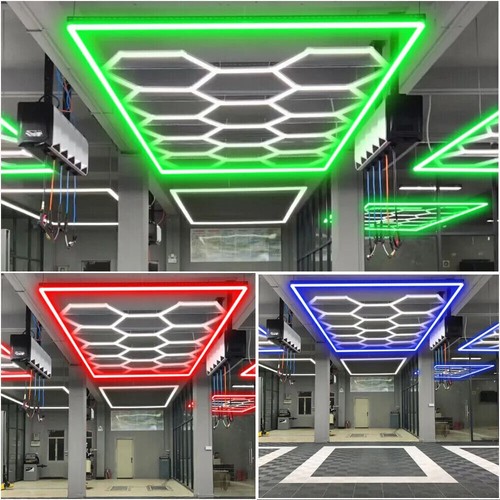 Hexagon Garage Lights 14 Grid With Frame Honeycomb LED Shop Ceiling Light USA - Picture 3 of 41